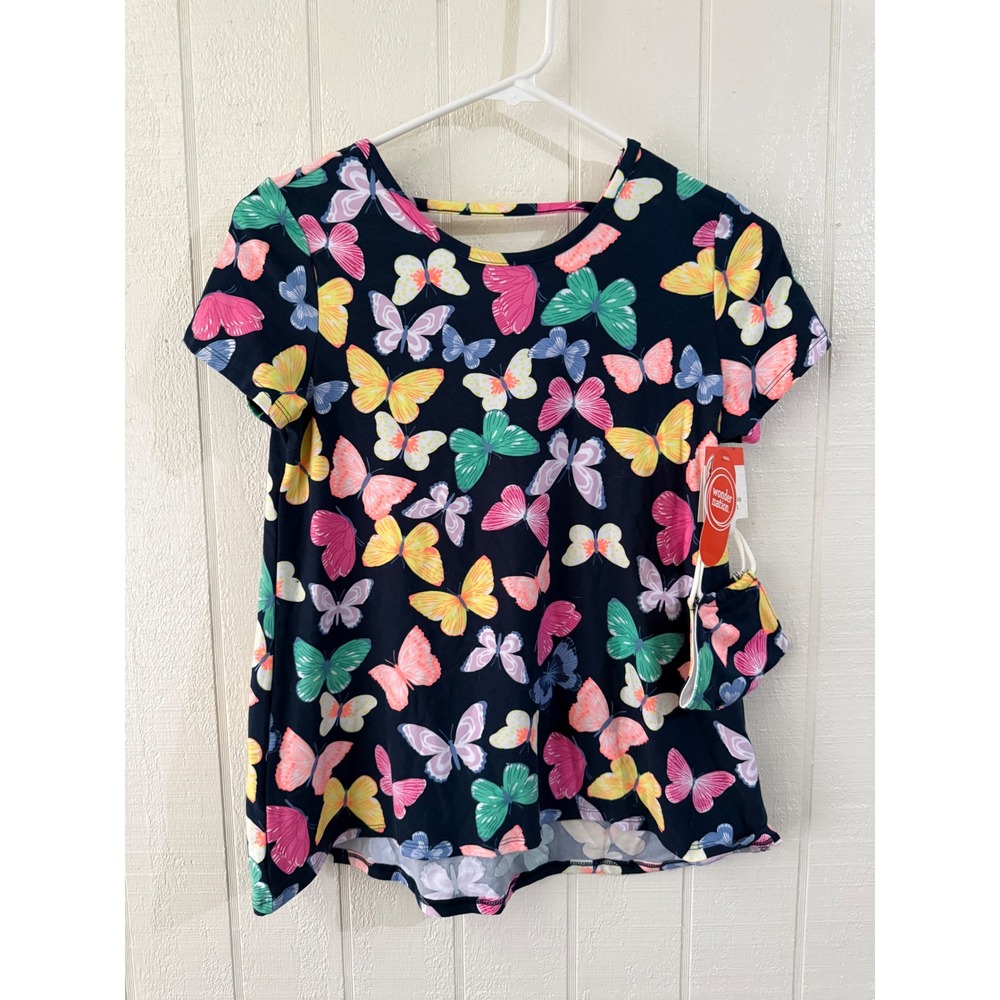 Wonder Nation Girls Butterfly Top with Matching Mask Navy L 10-12